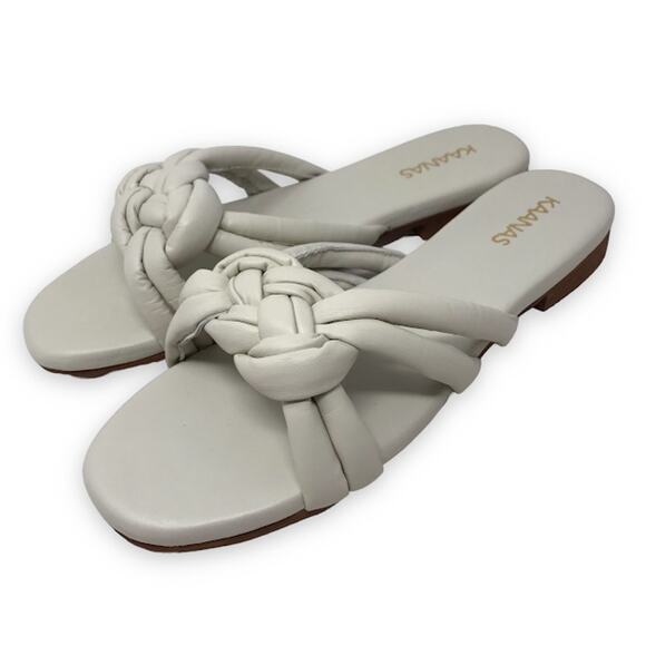 Kaanas Bintulu Nautical Knot Slide Sandals 9 M Braided Leather Open Toe Ivory - Picture 1 of 7